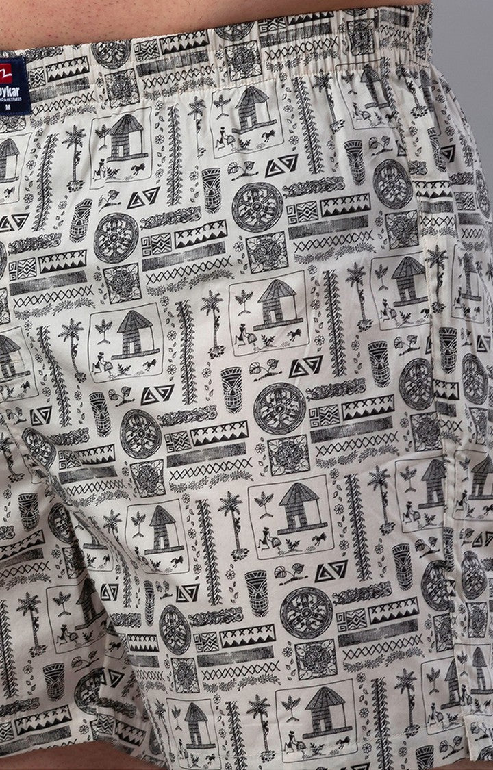 White Cotton Boxer for Men Premium- UnderJeans by Spykar