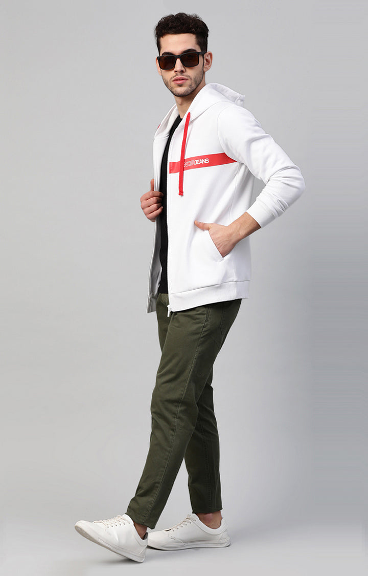 White Cotton Solid Hooded Sweatshirts- UnderJeans by Spykar