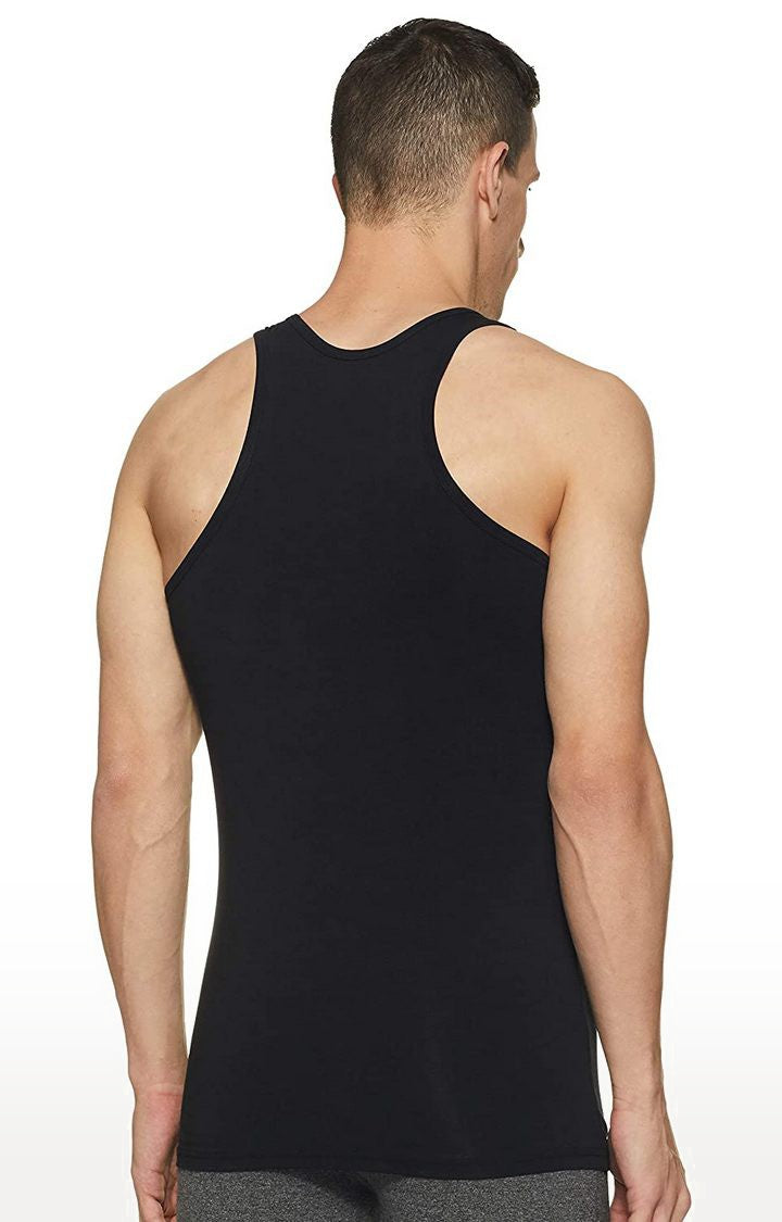 Black Cotton Lycra Vest (Round Neck)- UnderJeans by Spykar