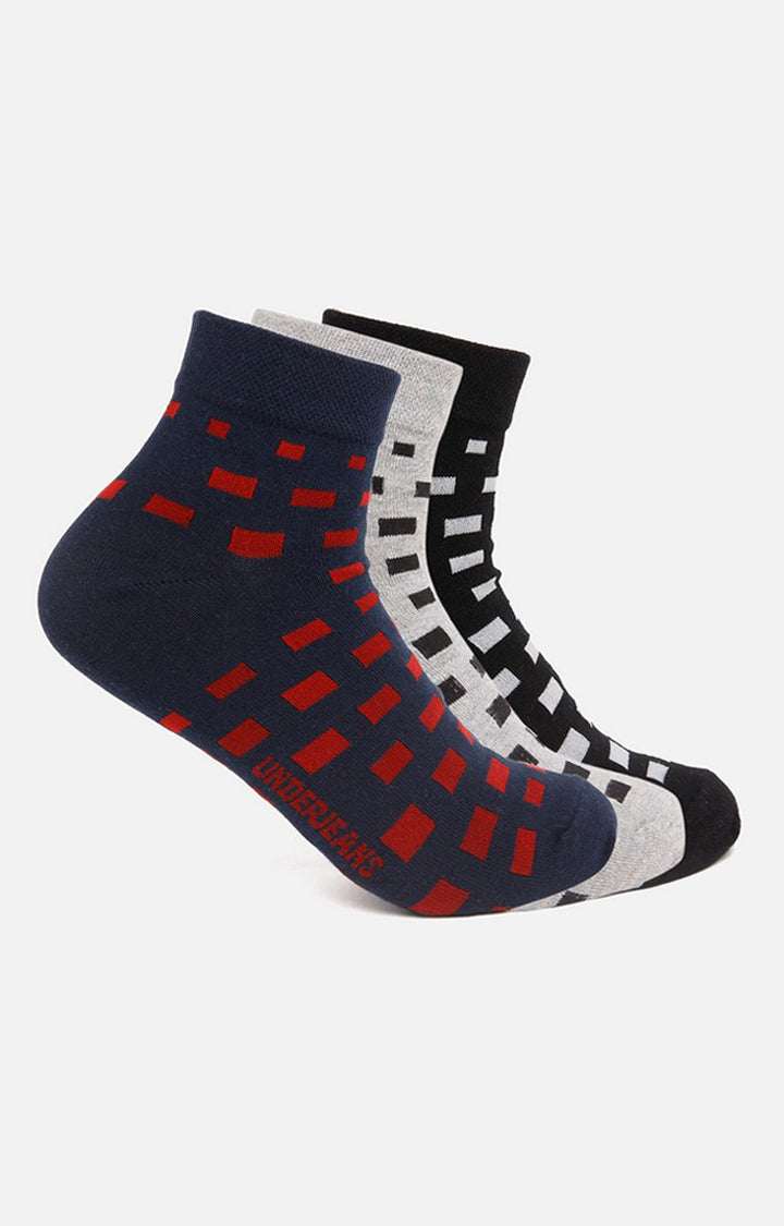 Men Premium Black Grey Navy Ankle Length (Non Terry) (Pack of 3) Socks - UnderJeans by Spykar
