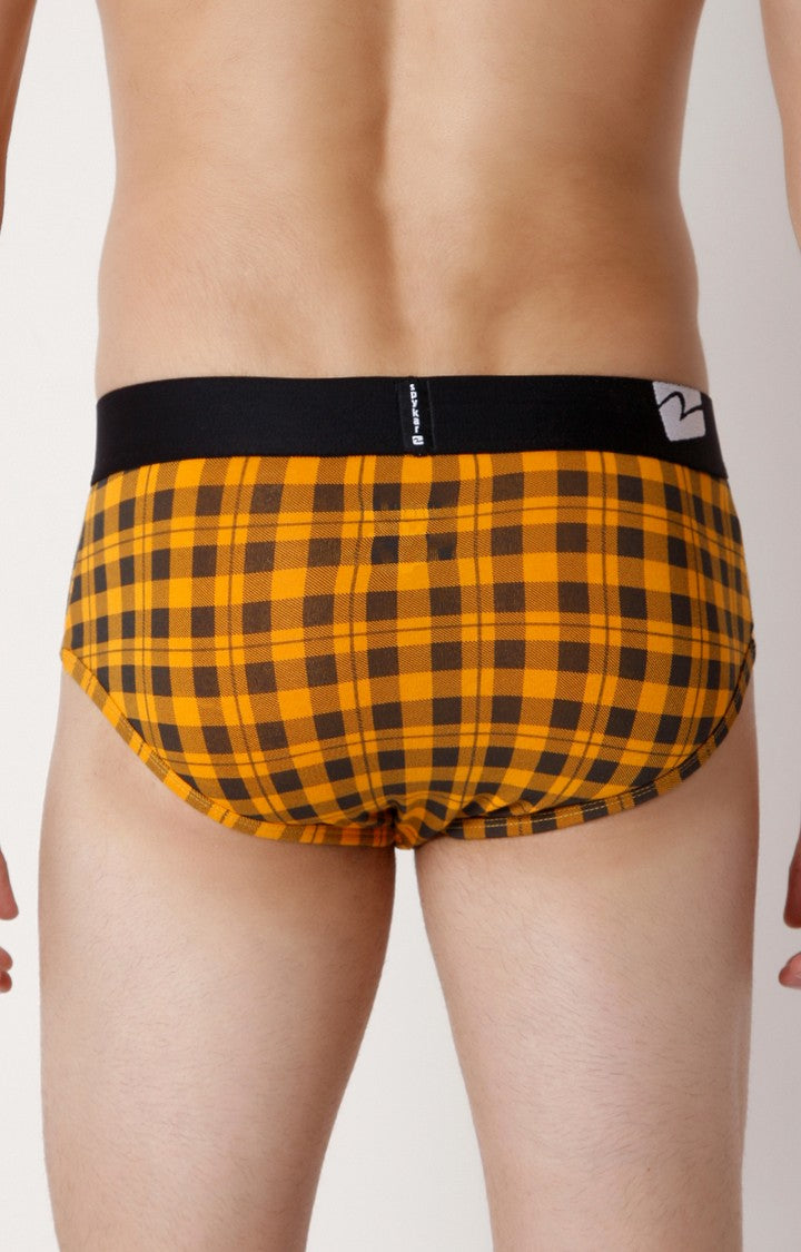 Men Premium Orange Check Cotton Blend Brief- UnderJeans by Spykar