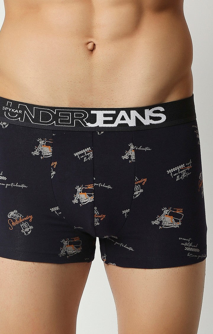 Men Premium Navy Blue Cotton Blend Regular Fit Trunk - UnderJeans by Spykar