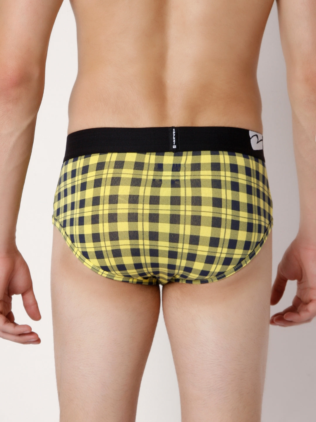 Underjeans By Spykar Men Yellow Check Cotton Blend Brief