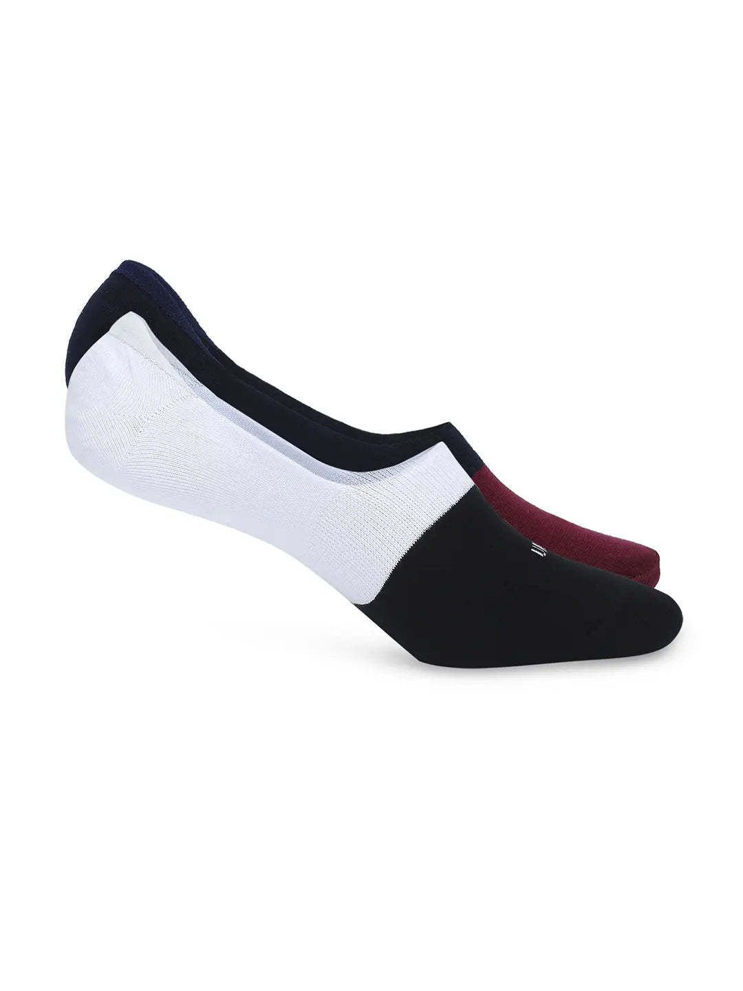 Men Black & Maroon Cotton Blend No Show Socks - Pack Of 2 - Underjeans by Spykar