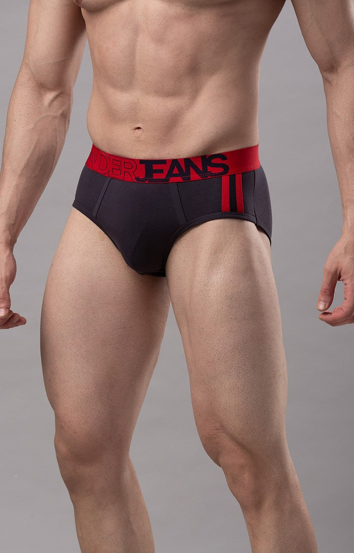 Men Premium Cotton Blend Grey Brief - UnderJeans by Spykar