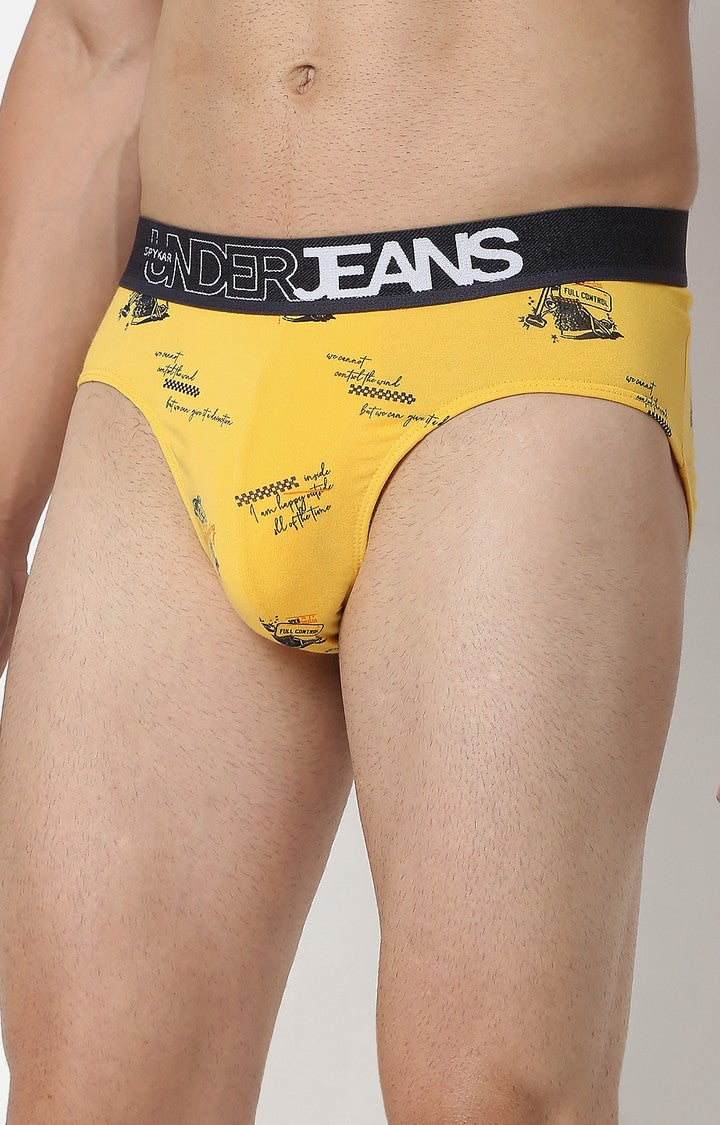 Underjeans by Spykar Men Premium Cotton Blend Yellow Brief