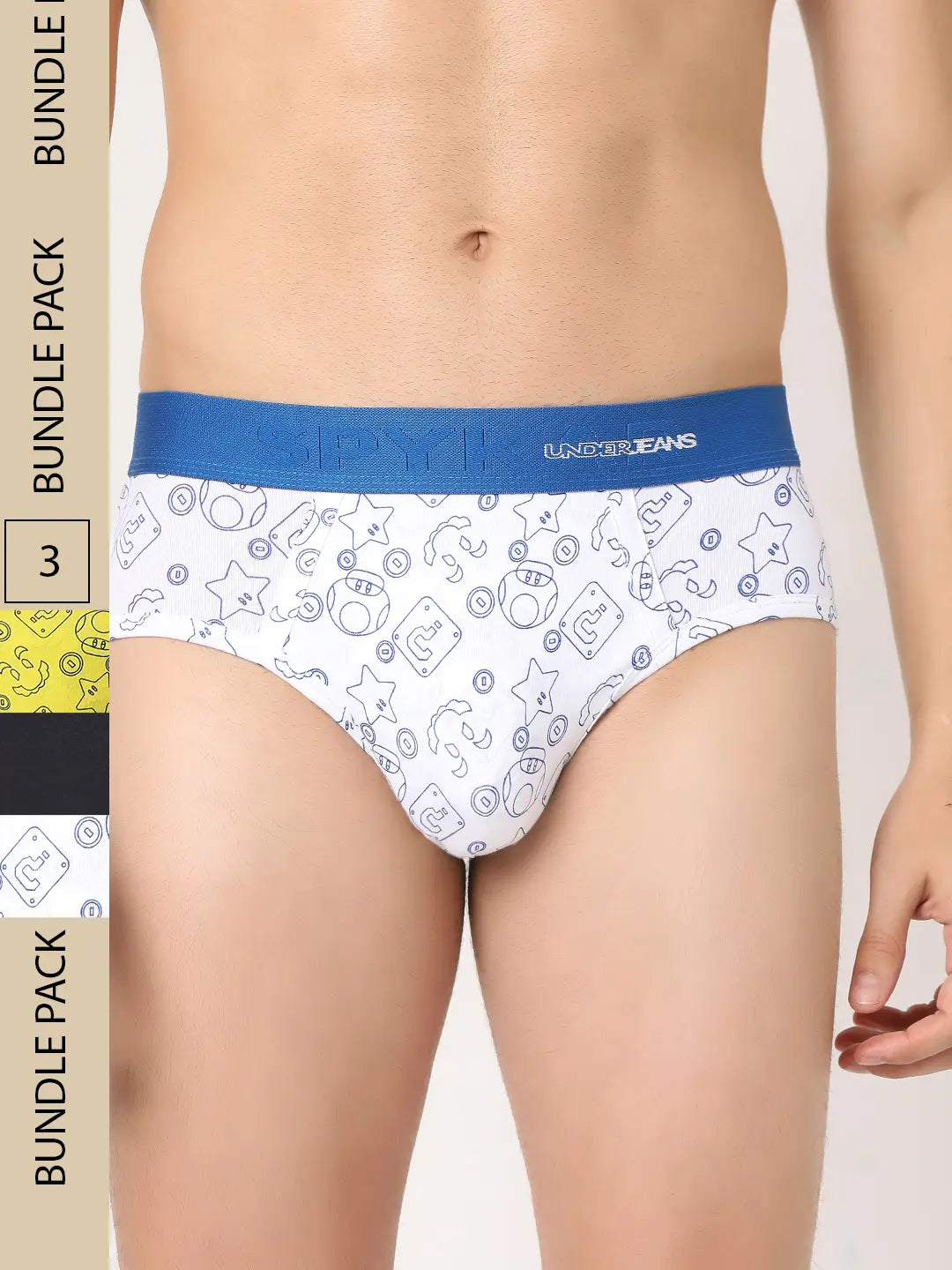 Men Premium Assorted Cotton Blend Printed Brief - Pack Of 3- Underjeans by Spykar