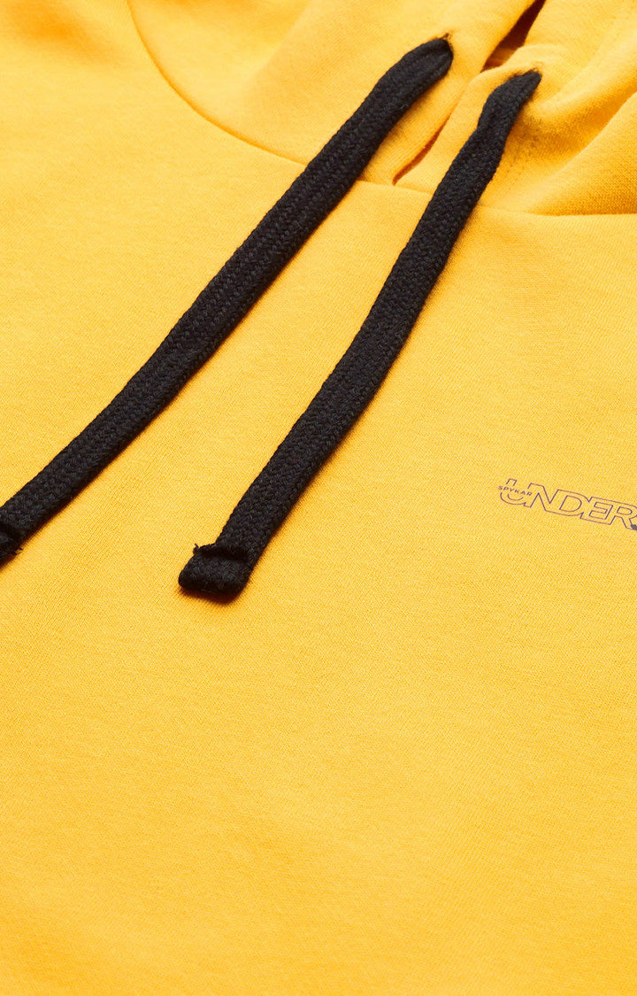 Mustard Cotton Solid Hooded Sweatshirts- UnderJeans by Spykar
