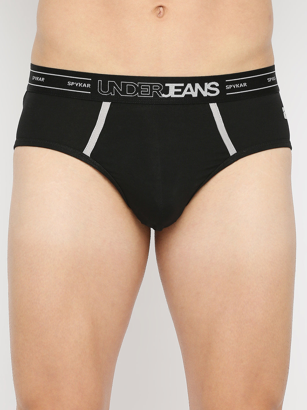 Men Premium Black Cotton Blend Brief - UnderJeans by Spykar