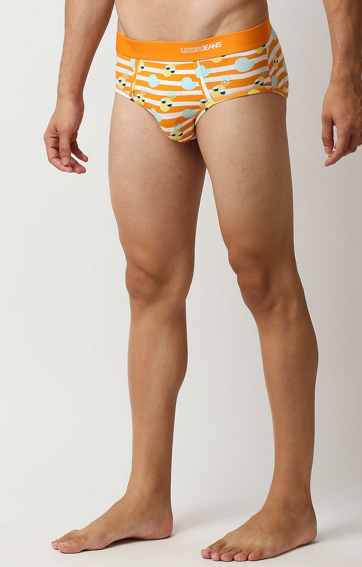 Men Premium Orange Cotton Blend Regular Fit Brief- UnderJeans by Spykar