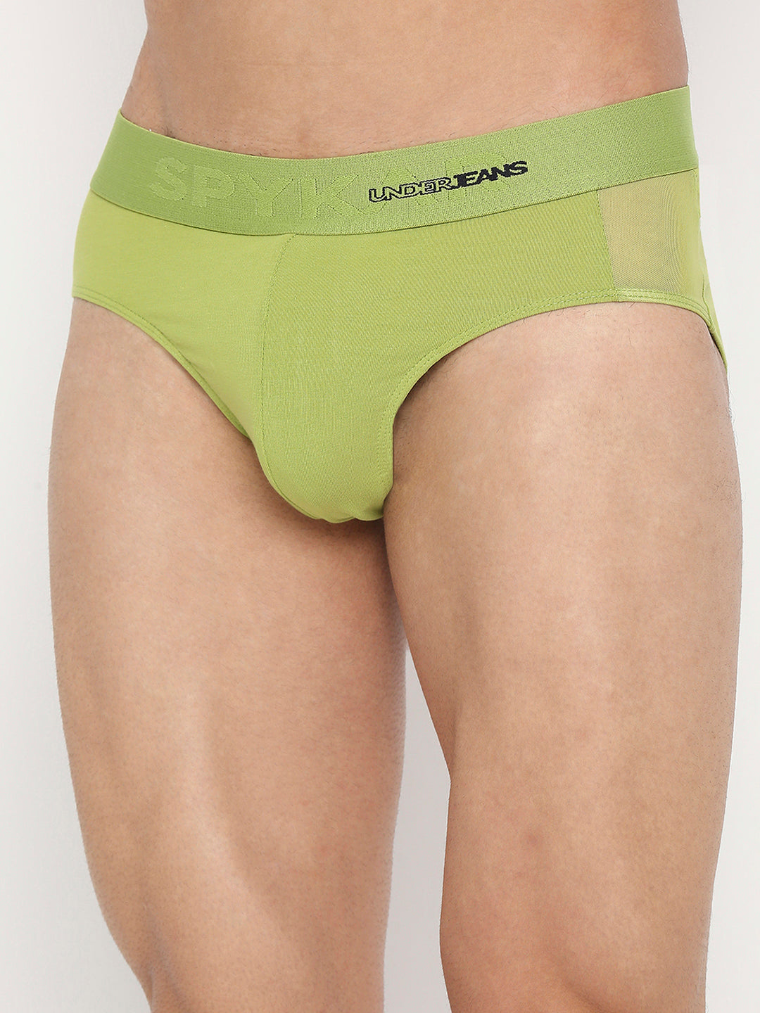 Underjeans by Spykar Men Premium Bright Green Cotton Blend Brief