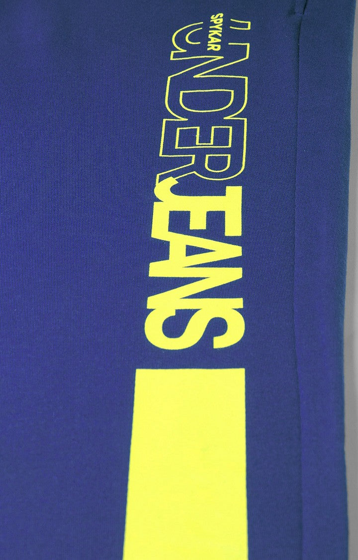 Blue Cotton Blend Solid Trackpants- UnderJeans by Spykar