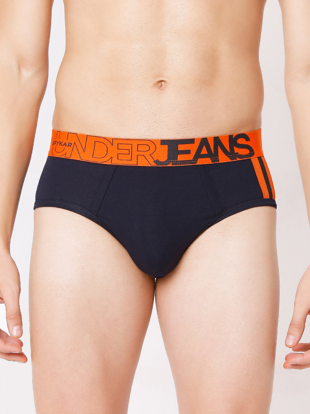 Men Premium Grey-Red & Navy-Orange Cotton Blend Brief (Pack of 2)- UnderJeans by Spykar