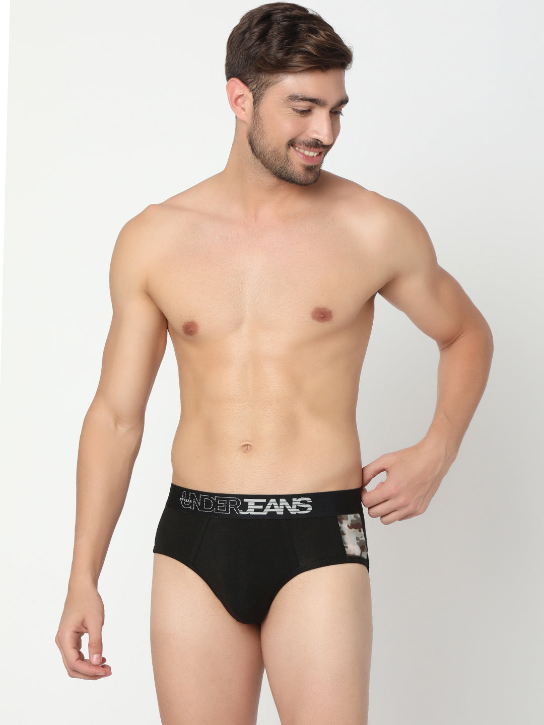 Men Premium Black & Grey Cotton Blend Brief (Pack of 2)- UnderJeans by Spykar
