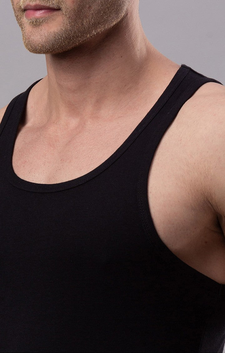 Black 100% Cotton Vest (Round Neck)- UnderJeans by Spykar