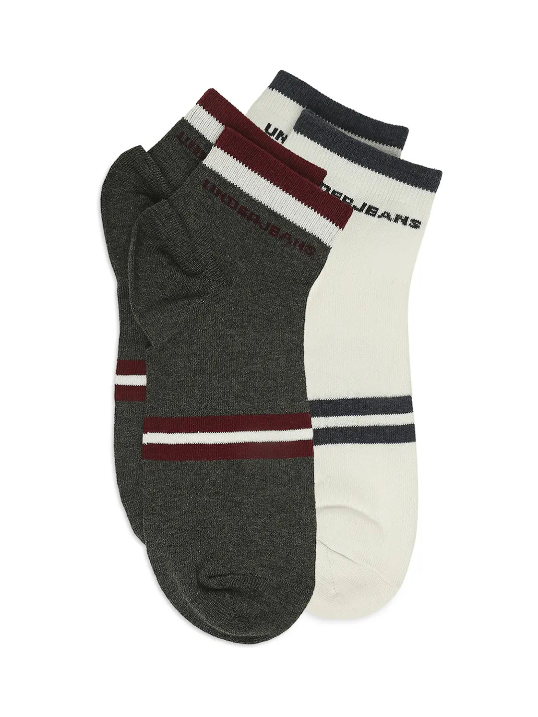 Men Premium Anthra Melange & White Ankle Length Socks - Pack Of 2- Underjeans by Spykar