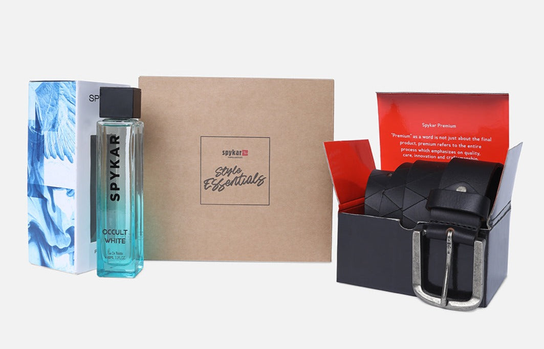 Spykar Black Belt (L) & Occult White Perfume Combo