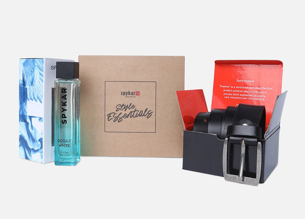 Spykar Black Belt (L) & Occult White Perfume Combo