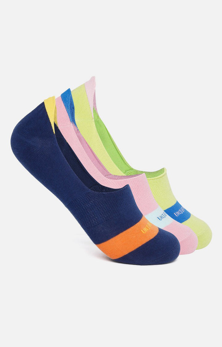 Men Premium Navy P Green Pink No Show (Pack of 3) Socks- UnderJeans by Spykar