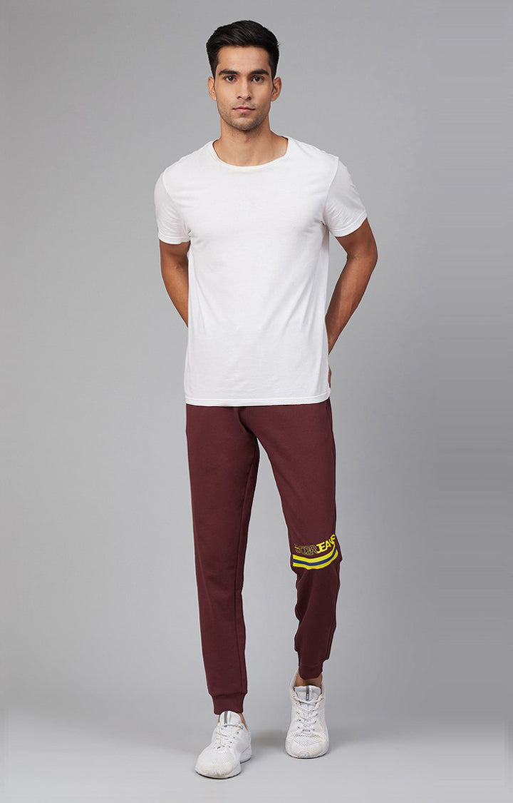 Maroon Cotton Blend Solid Trackpants- UnderJeans by Spykar