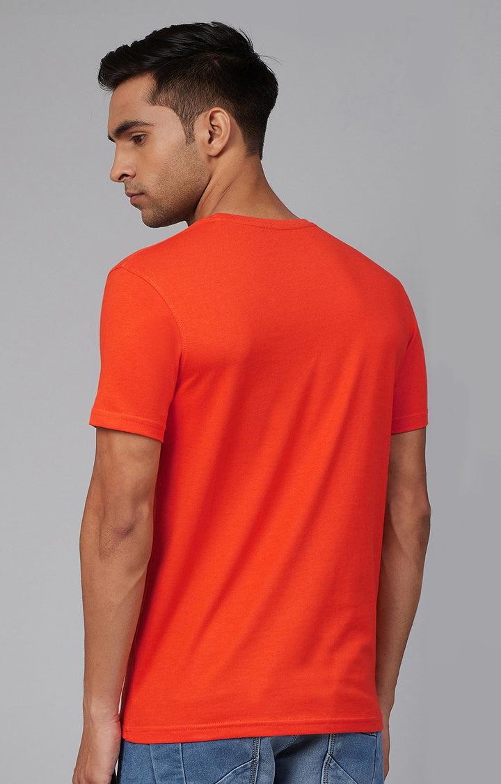 Orange Cotton Printed Round Neck T-Shirts- UnderJeans by Spykar