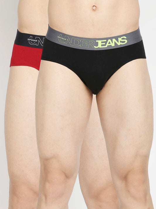Men Premium Black & Maroon Cotton Blend Brief - Pack Of 2- UnderJeans by Spykar