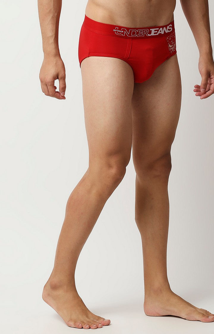 Underjeans by Spykar Men Premium Red Cotton Blend Brief