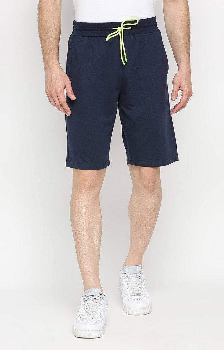 Men Premium Navy Cotton Blend Shorts - UnderJeans by Spykar