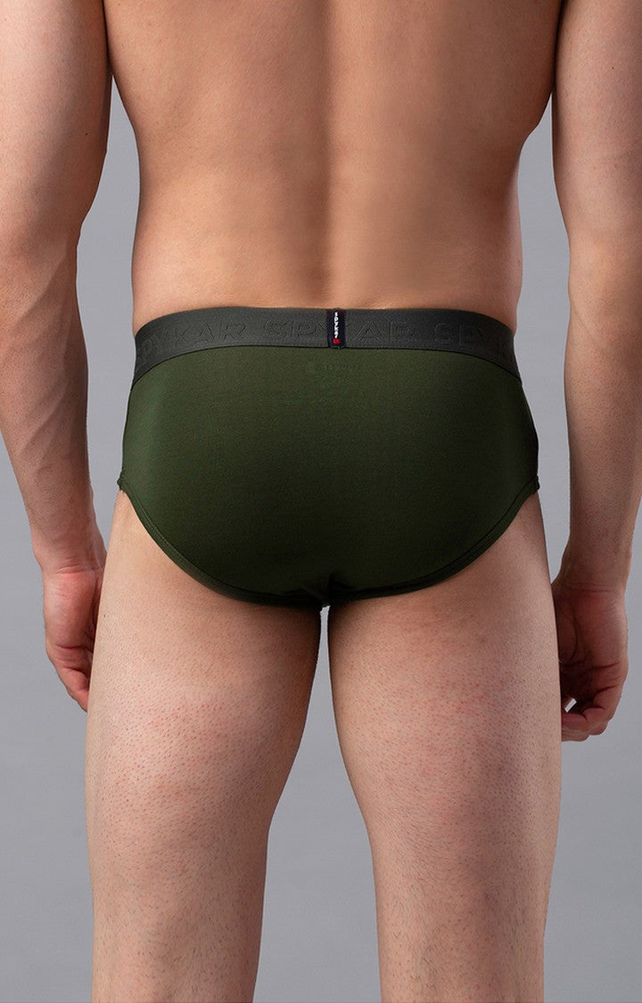 Olive Cotton Brief for Men Premium- UnderJeans by Spykar