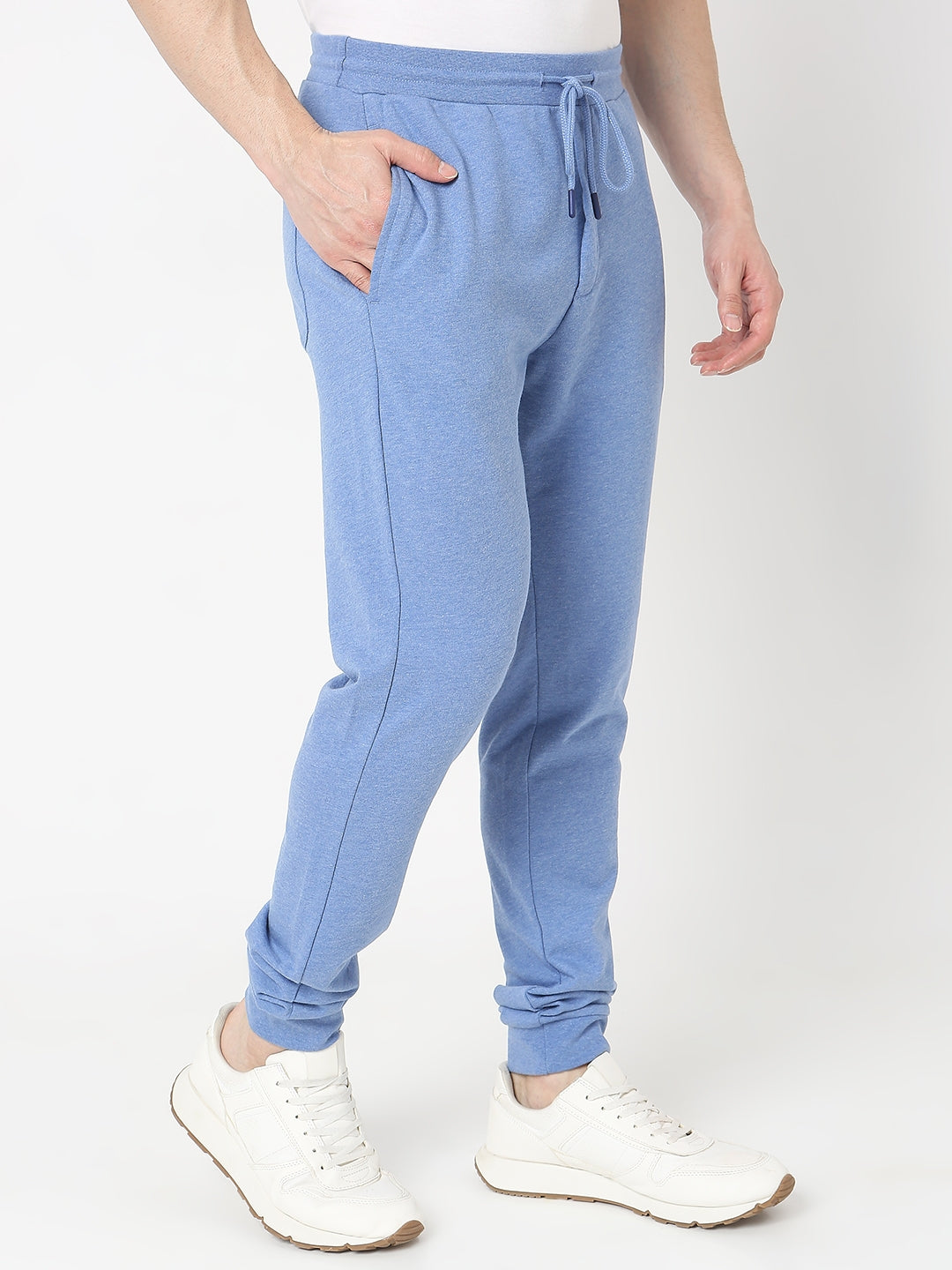 Underjeans by Spykar Men Premium Knitted Blue Melange Track Pant