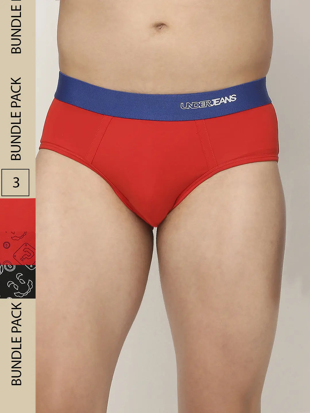 Men Premium Assorted Cotton Blend Printed Brief - Pack Of 3- Underjeans by Spykar