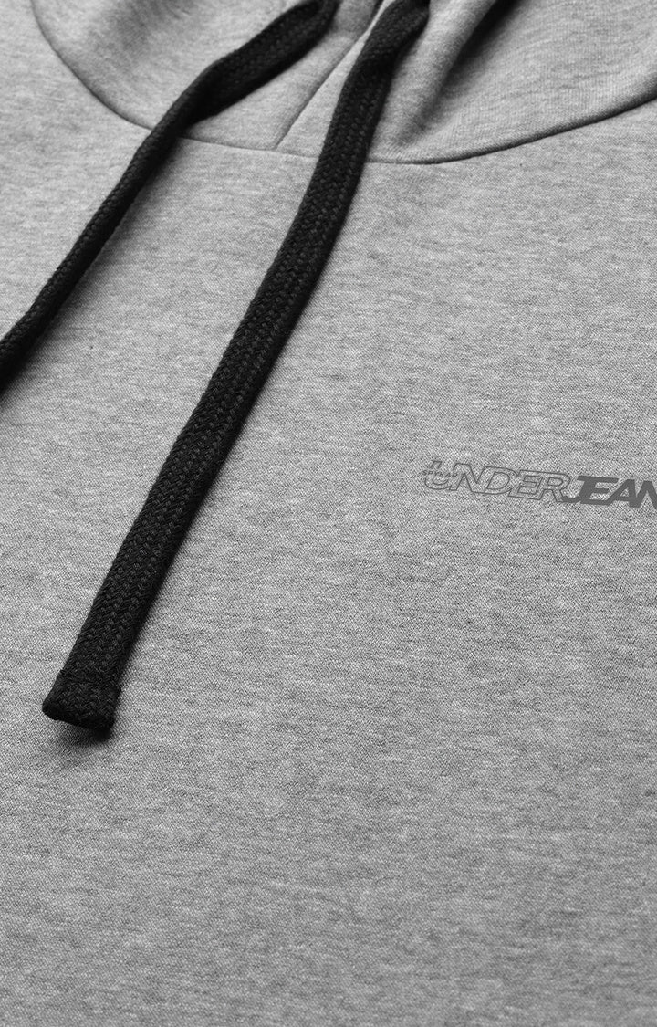 Grey Melange Cotton Solid Hooded Sweatshirts- UnderJeans by Spykar