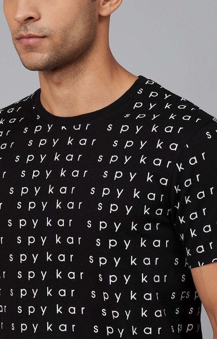 Black Cotton Printed Round Neck T-Shirts- UnderJeans by Spykar