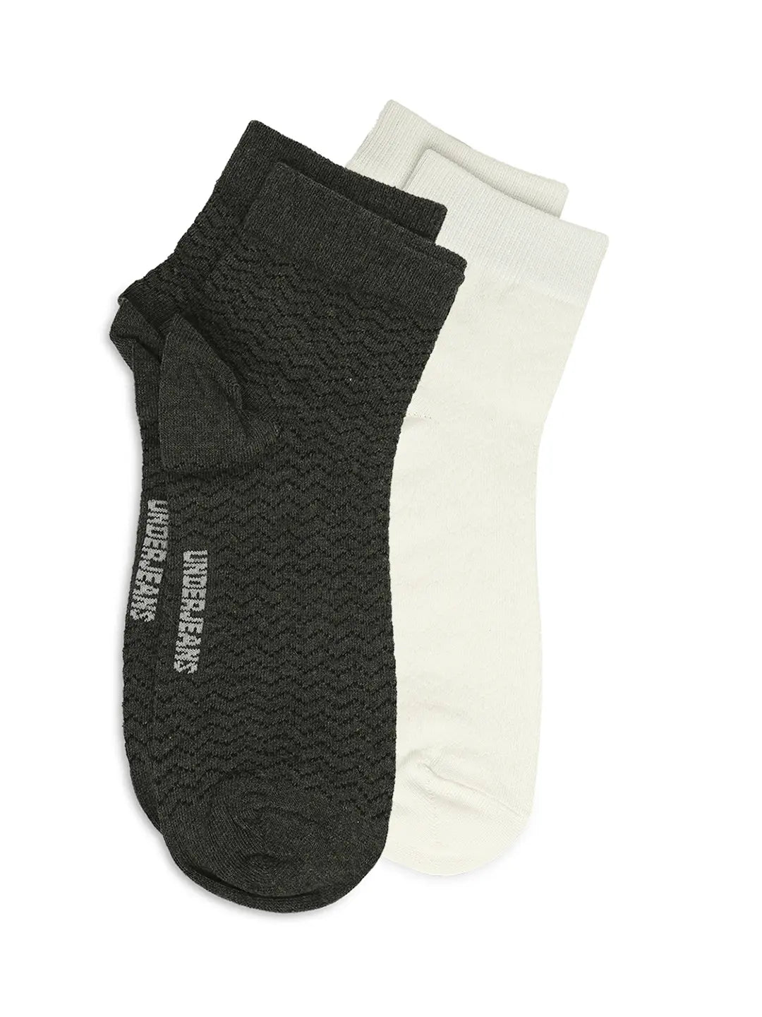 Men Premium White & Anthra Melange Ankle Length Socks - Pack Of 2- Underjeans by Spykar