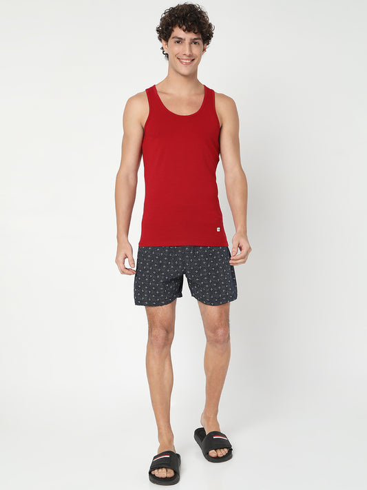 Men Premium Maroon Cotton Blend Regular Fit Vest - UnderJeans by Spykar