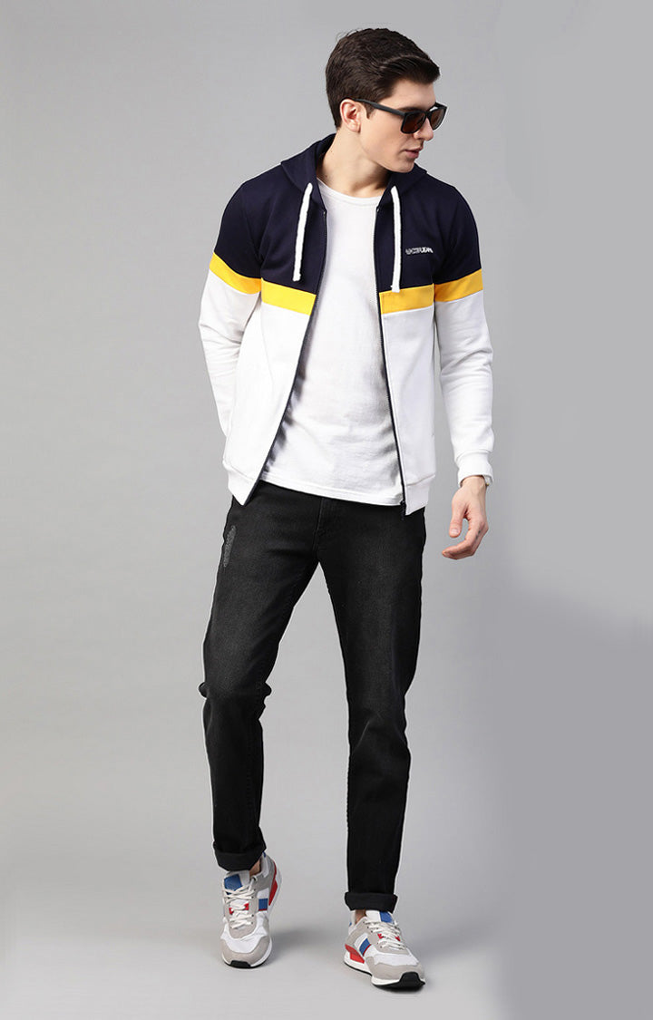 Navy Cotton Solid Hooded Sweatshirts- UnderJeans by Spykar
