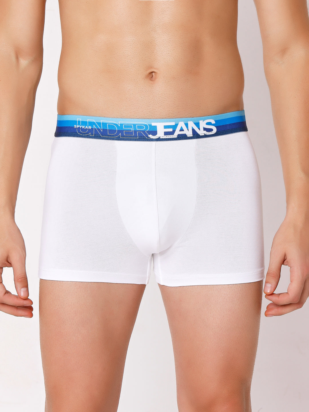 Men Premium Navy Multi & White Blue Cotton Blend Trunk (Pack of 2)- UnderJeans by Spykar