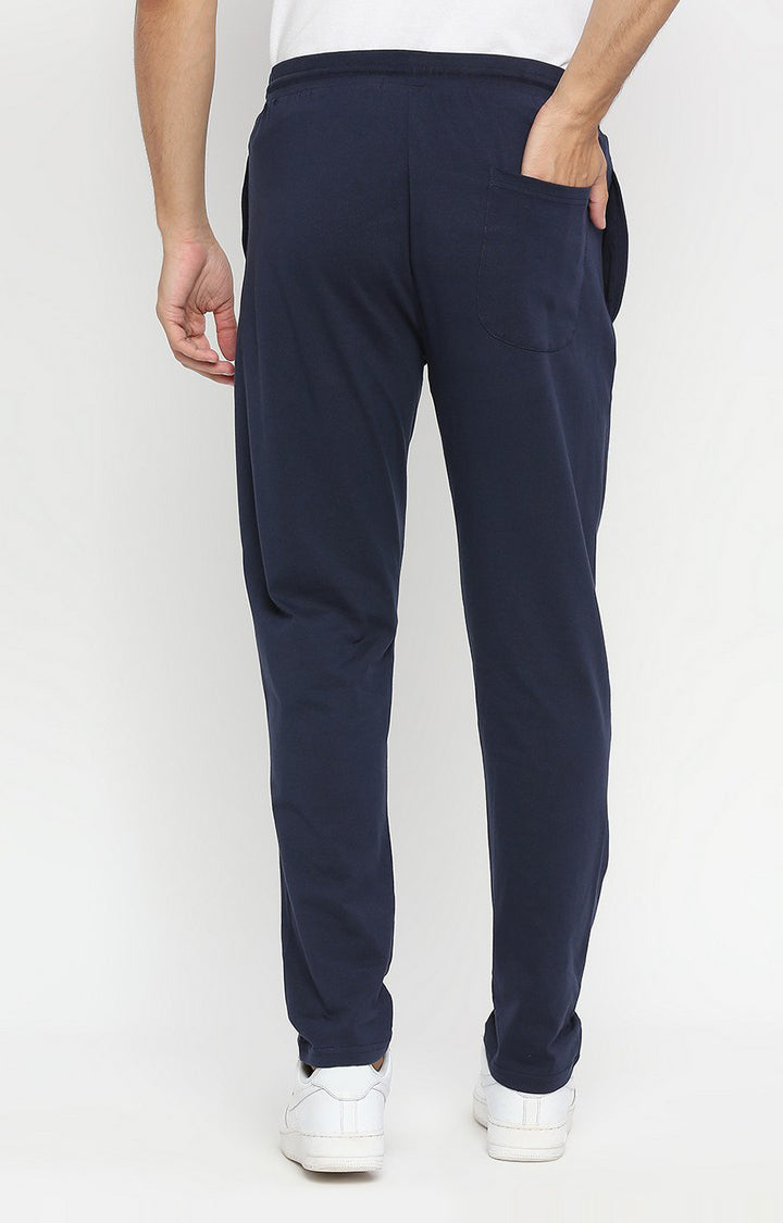 Men Premium Knitted Navy Cotton Trackpant - UnderJeans by Spykar