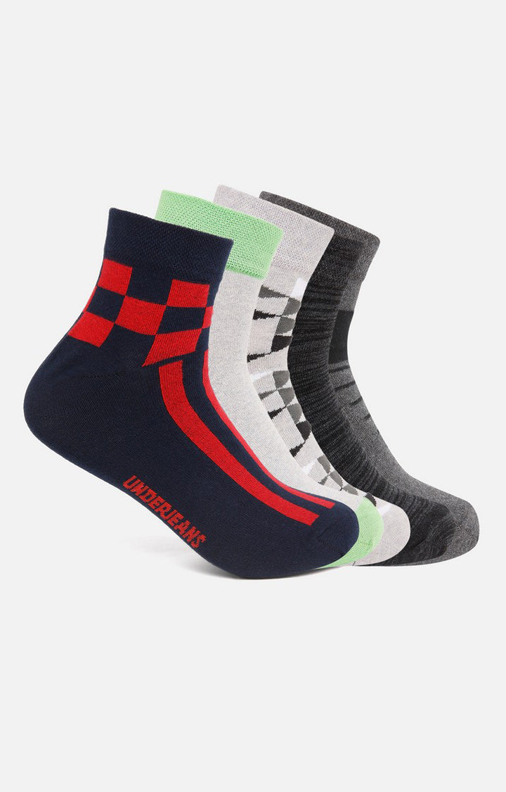 Men Premium Black Grey Anthra Navy Grey Ankle Length (Non Terry) (Pack of 5) Socks- UnderJeans by Spykar