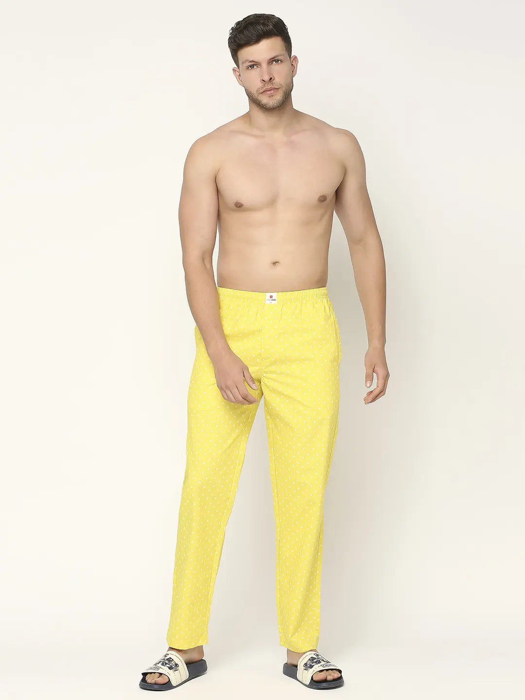 Men Premium Cotton Printed Yellow Pyjama- UnderJeans by Spykar