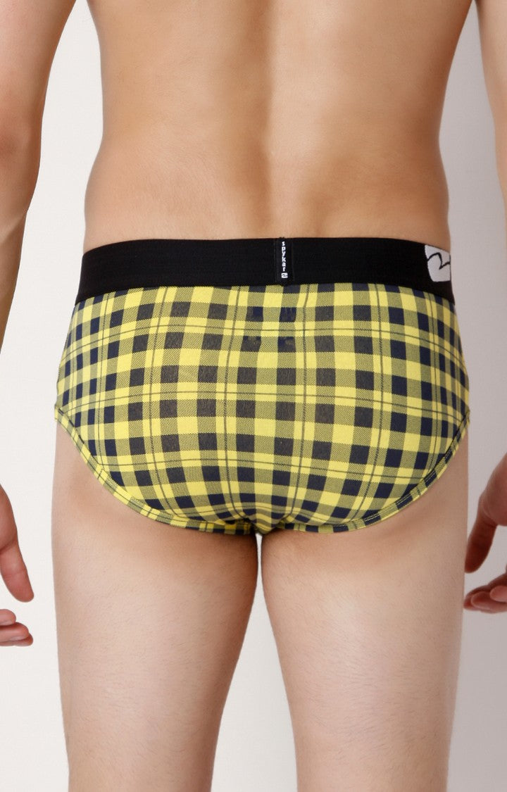 Men Premium Yellow Check Cotton Blend Brief- UnderJeans by Spykar