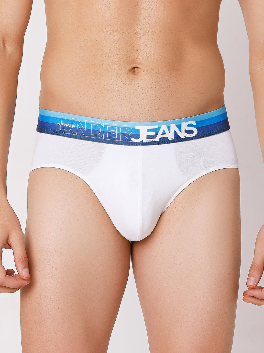 Men Premium Navy Multi & White Blue Cotton Blend Brief (Pack of 2)- UnderJeans by Spykar