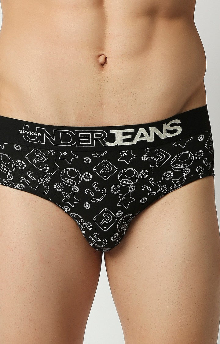 Men Premium Black Cotton Blend Regular Fit Brief - UnderJeans by Spykar