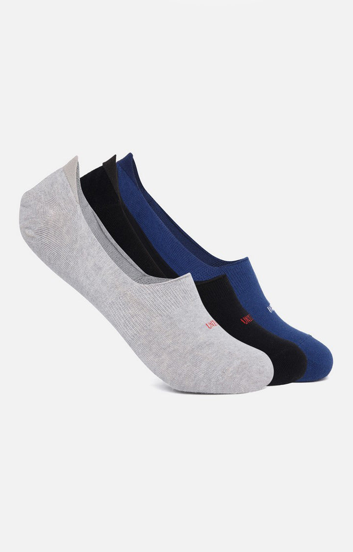 Men Premium Black Grey Navy No Show (Pack of 3) Socks- UnderJeans by Spykar