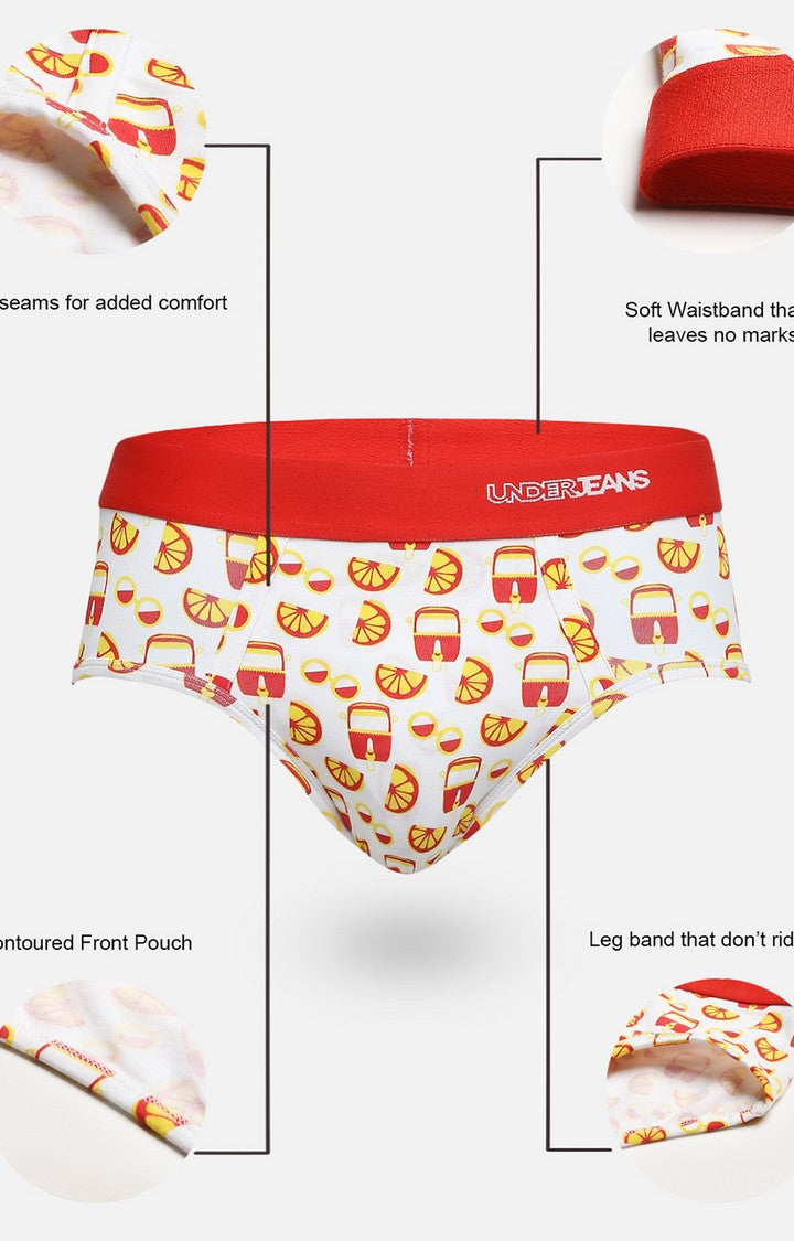 Men Premium Red Cotton Blend Printed Brief- UnderJeans by Spykar