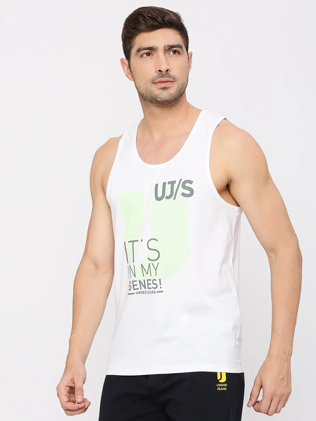 Men Premium Fashion White Muscle Vest- Underjeans by Spykar