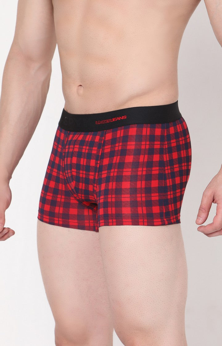 Men Premium Blue-Check Cotton Blend Trunk- UnderJeans by Spykar