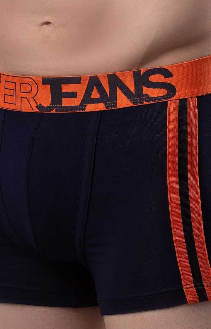 Men Premium Navy-Orange Cotton Blend Trunk- UnderJeans by Spykar