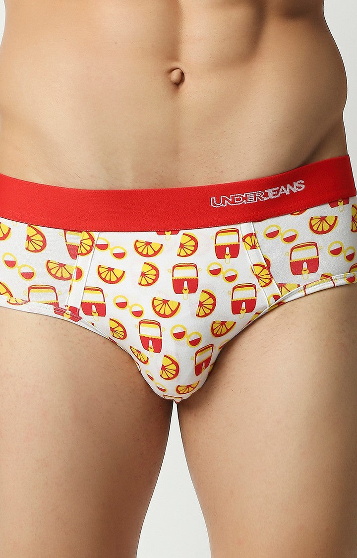 Men Premium Red Cotton Blend Printed Brief- UnderJeans by Spykar