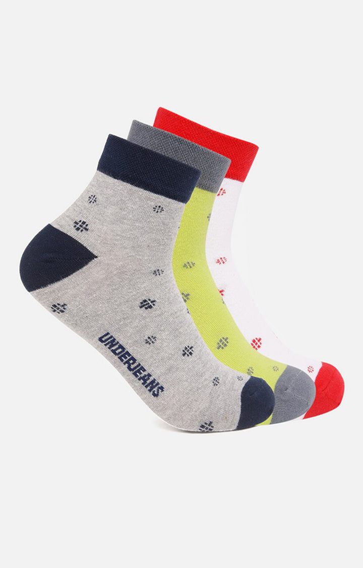 Men Premium Grey Green White Ankle Length (Non Terry) (Pack of 3) Socks- UnderJeans by Spykar